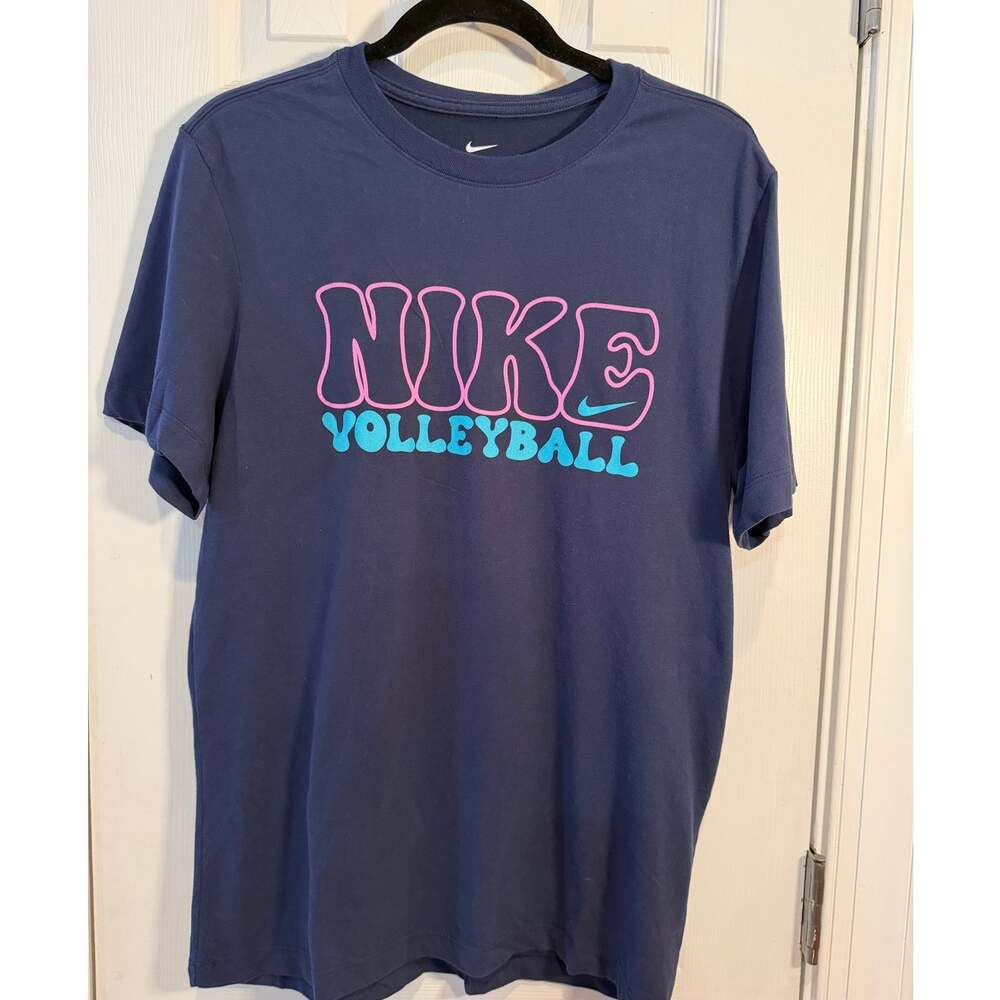 Nike Volleyball Tee M Navy Pink Teal Retro Groovy Dri-FIT Graphic
